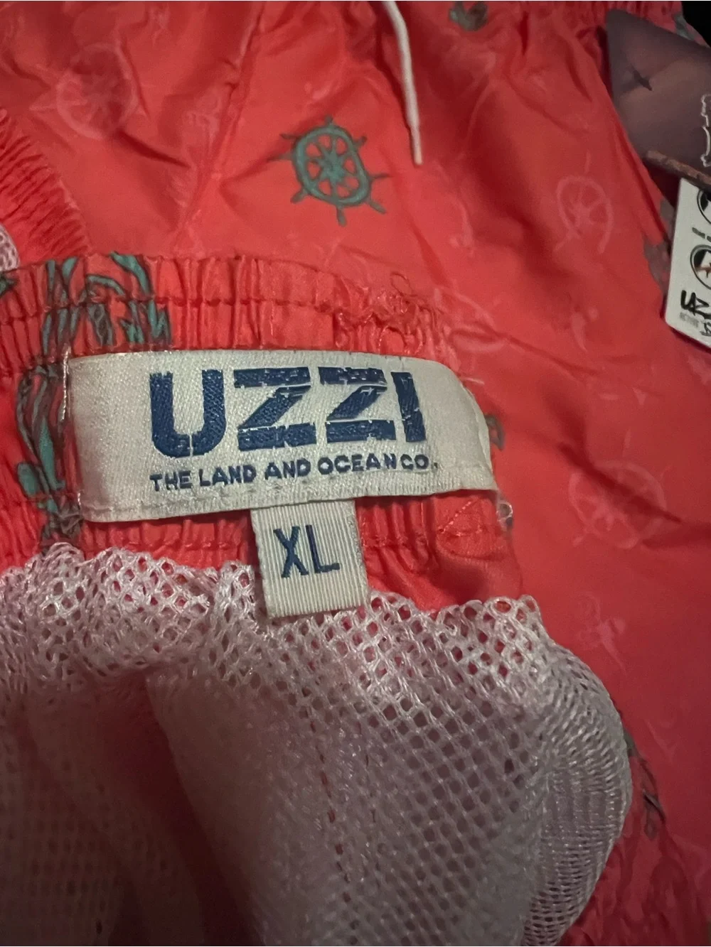 Men's Coral Anchor & Helm Swim Trunks with Drawstring